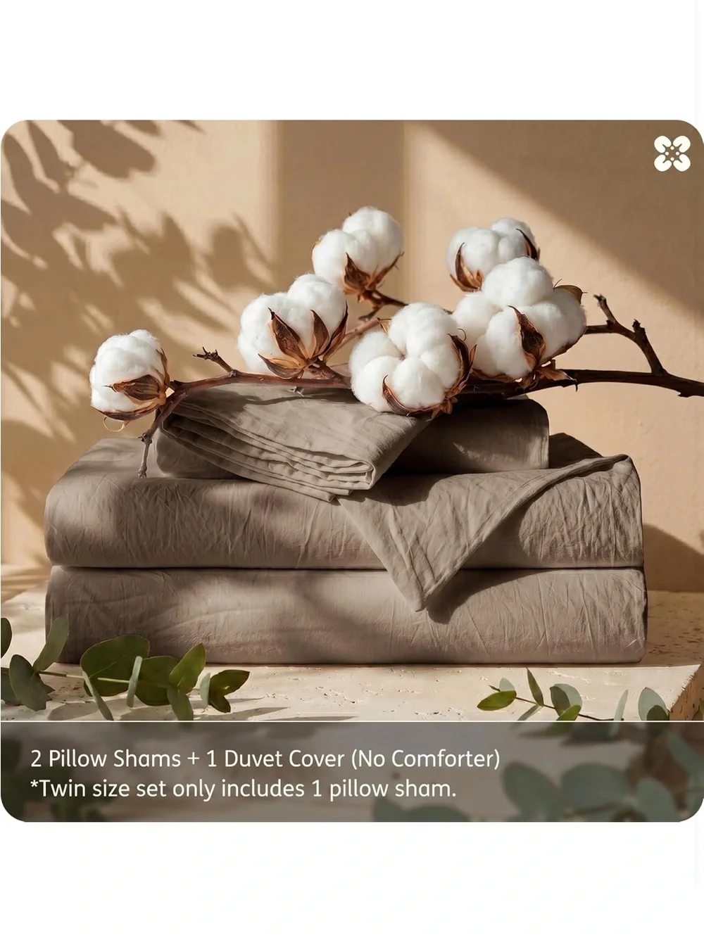 NEW Bedsure 100% Washed Cotton Duvet Cover Oversized King- Lt Brown Minimalistic